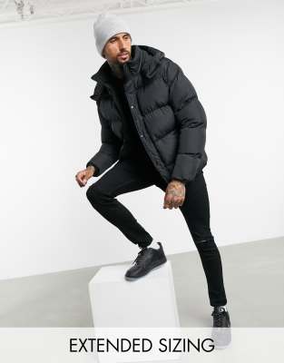 ASOS DESIGN recycled puffer jacket with detachable hood in black