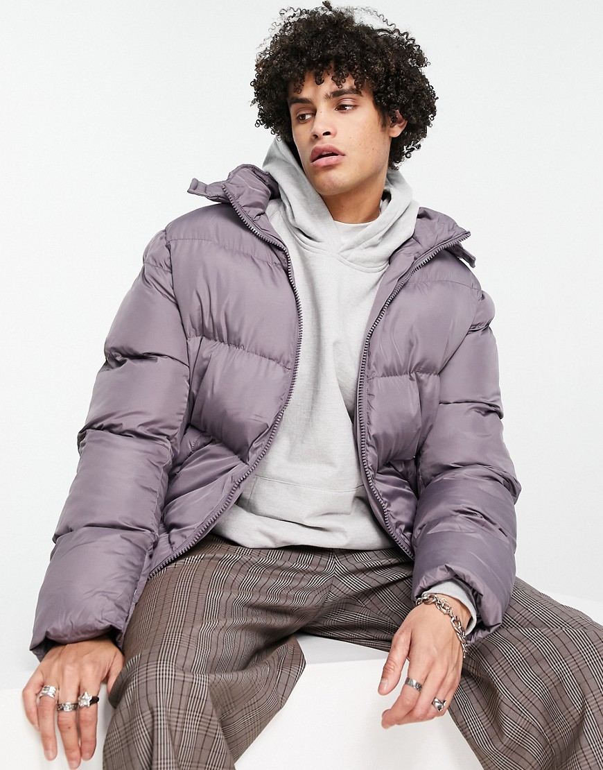 ASOS DESIGN recycled puffer jacket with detachable hood in lavender-Purple
