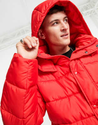 asos red puffer coat