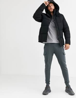 asos black puffer jacket mens