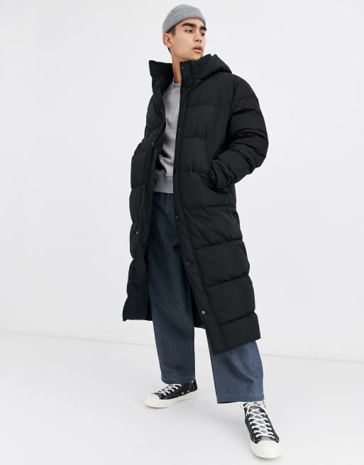 Asos design sustainable puffer jacket with store hood in black