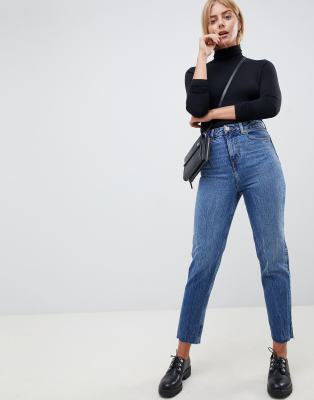 ASOS DESIGN recycled ritson rigid mom jeans in rich stonewash blue | ASOS