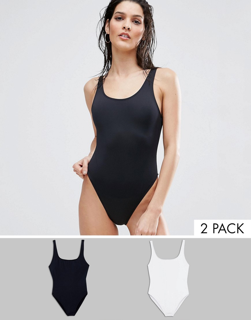 ASOS DESIGN recycled Scoop Front High Leg Swimsuit Multipack-Black