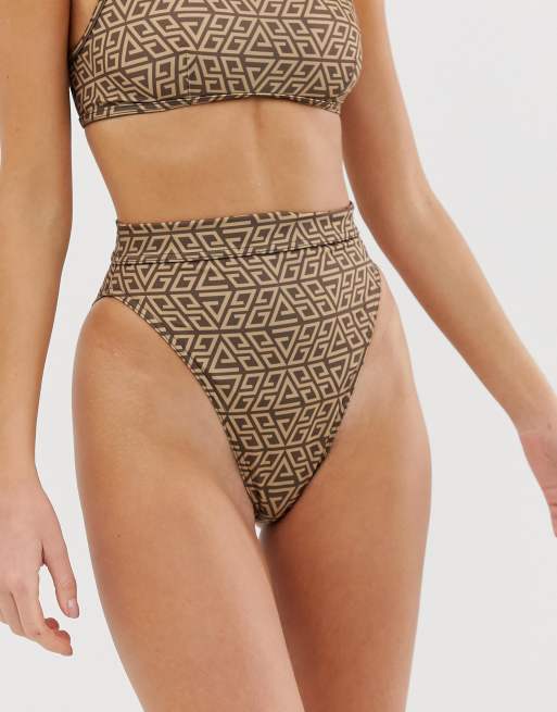 ASOS DESIGN recycled square neck skinny crop bikini top in tonal graphic print, 3 of 3