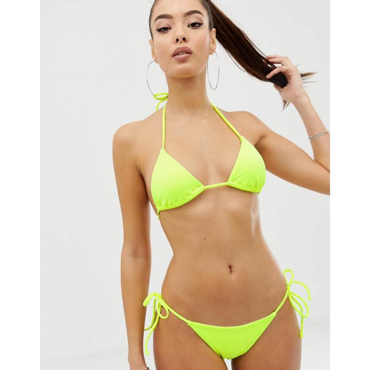 ASOS DESIGN recycled sleek triangle bikini top in neon green