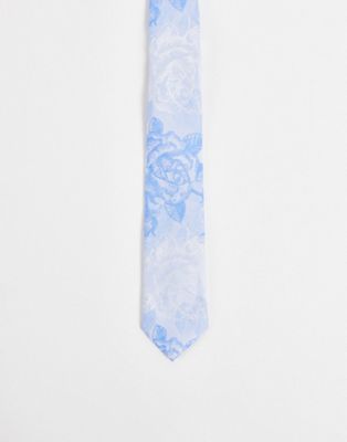 ASOS DESIGN slim tie with oversized floral design in blue - LBLUE