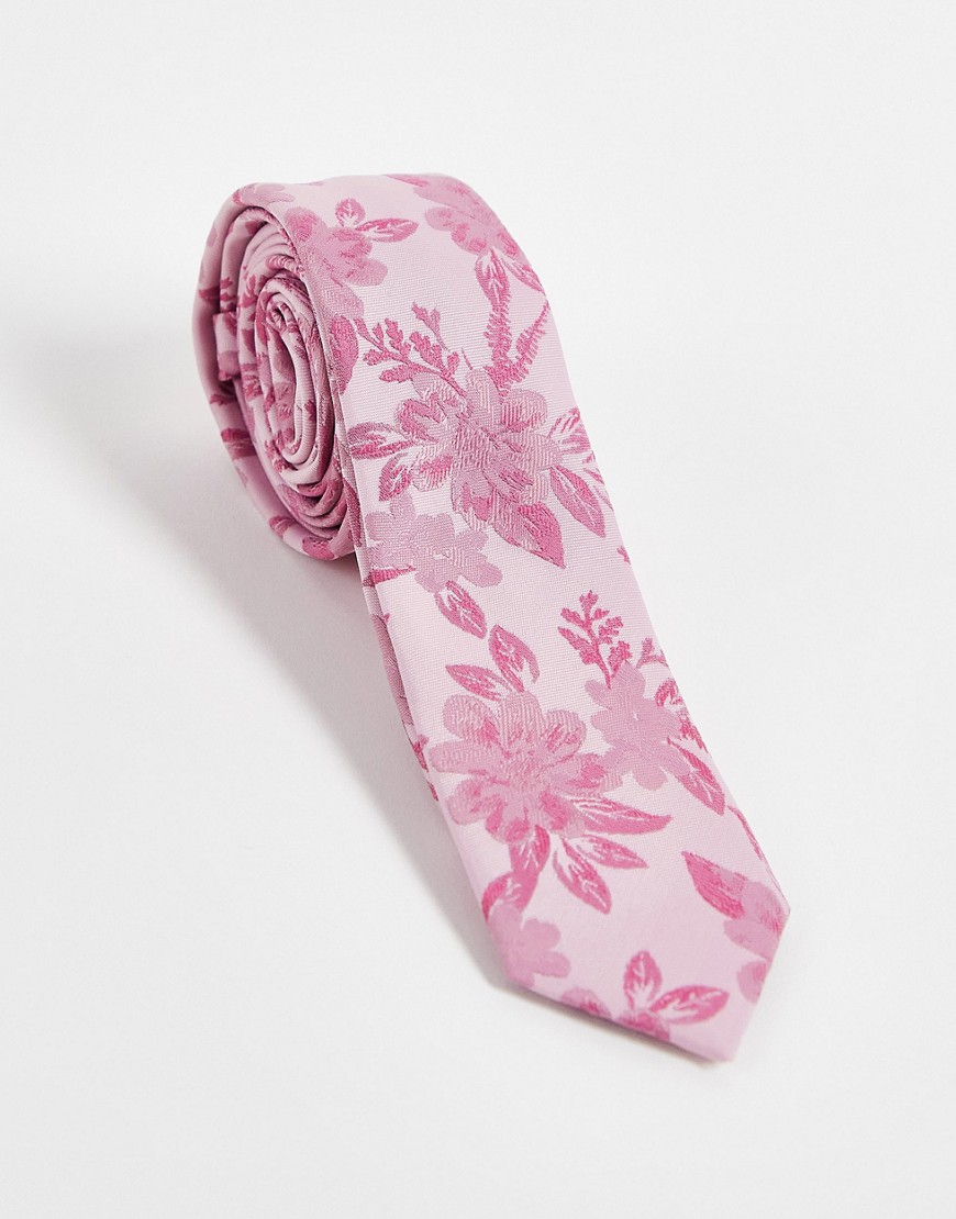 ASOS DESIGN recycled slim tie with oversized floral design in pink