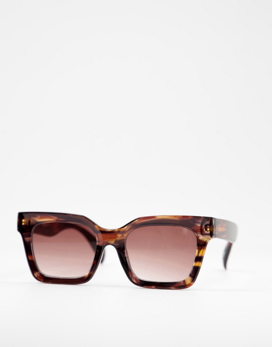 ASOS DESIGN recycled square bevel sunglasses in tort-Multi