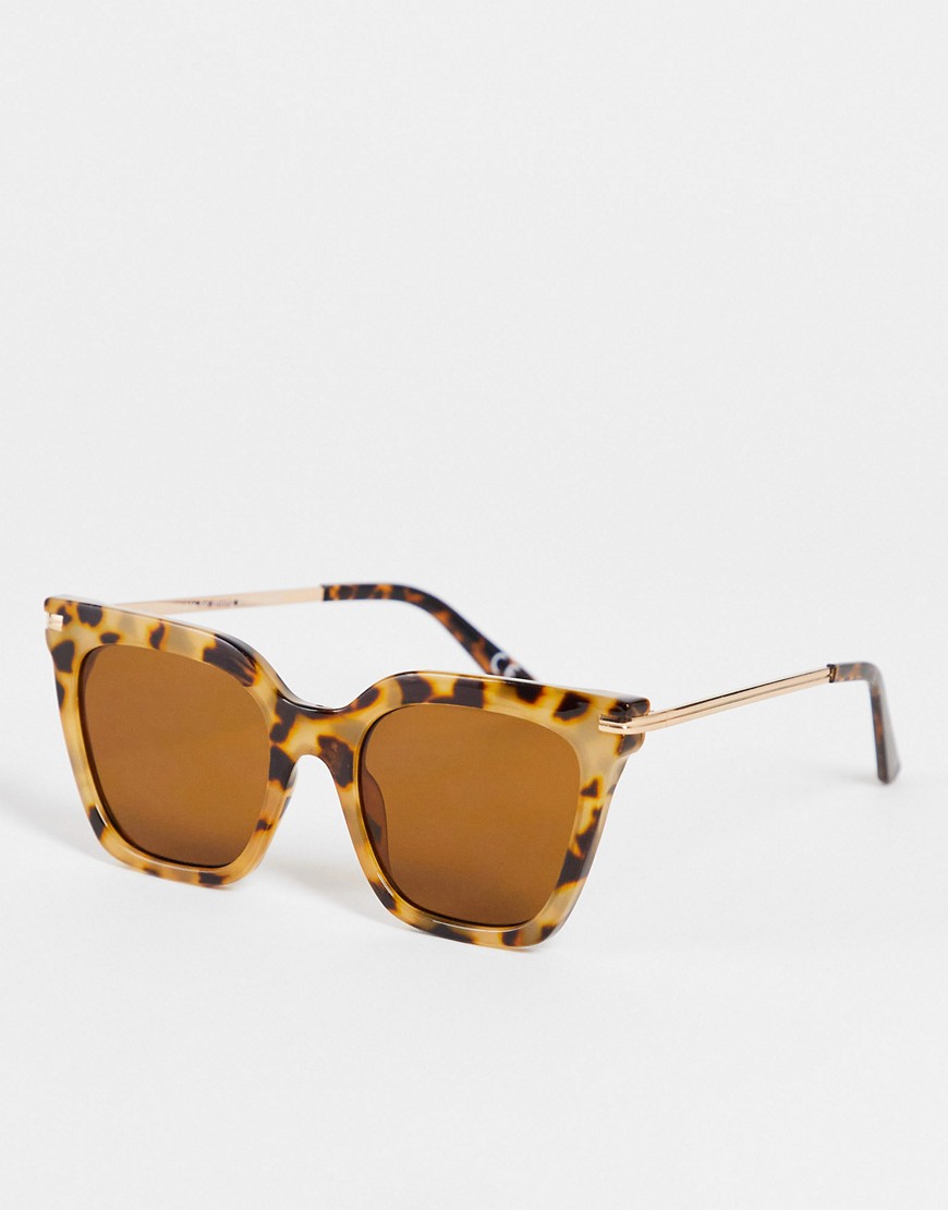 ASOS DESIGN RECYCLED SQUARE CAT EYE SUNGLASSES WITH METAL ARMS IN MILKY TORT-BROWN