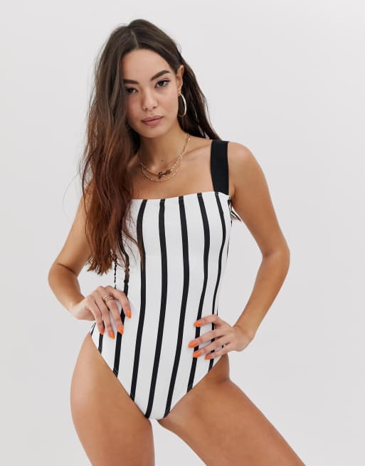 ASOS DESIGN square neck swimsuit in black