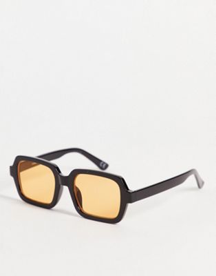 ASOS DESIGN square sunglasses with amber lens in black - BLACK