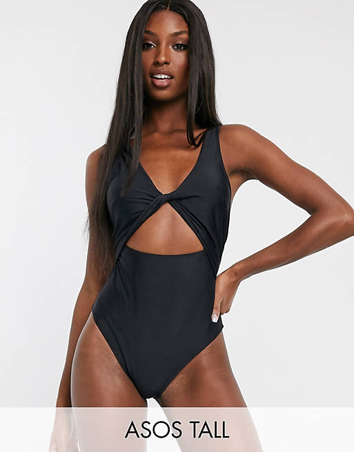 Swimwear & Beachwear recycled tall twist front cut out swimsuit in black 