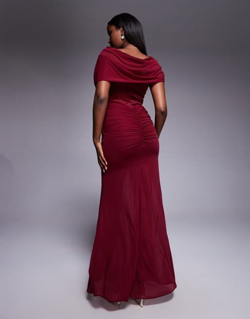 ASOS DESIGN Red Carpet overlay corset detail maxi dress with cinched hips in berry
