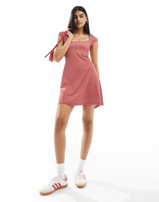 ASOS DESIGN red gingham cami dress with contrast trim