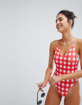 red high leg swimming costume