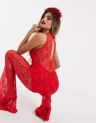 red lace jumpsuit