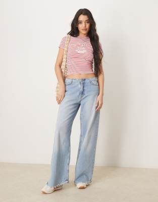 Asos Design Red Stripe Baby Tee With Paris Graphic In Red