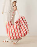 [ASOS DESIGN] ASOS DESIGN red stripe slouchy tubular tote bag No Size RED