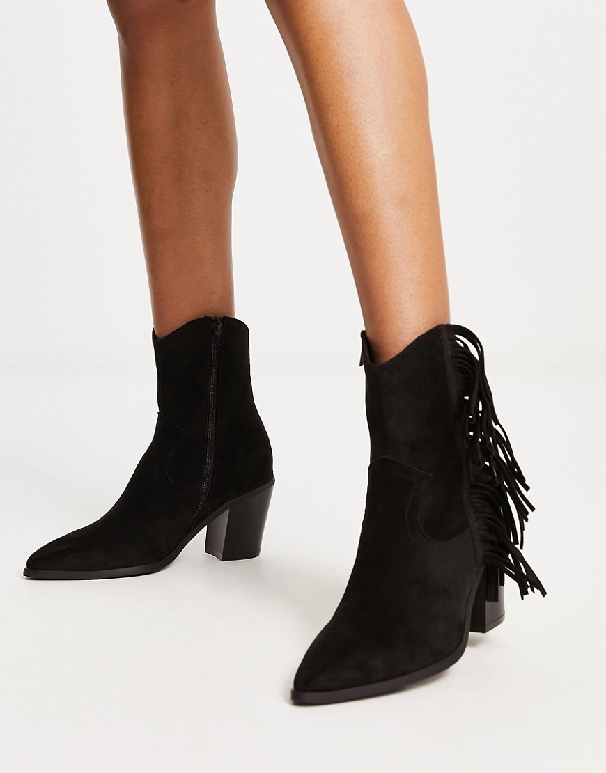 Redwood micro suede fringe western boots in black