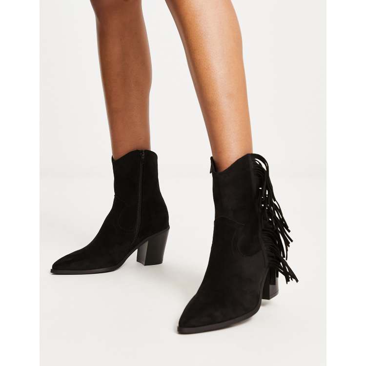 Black suede ankle boots with clearance tassels