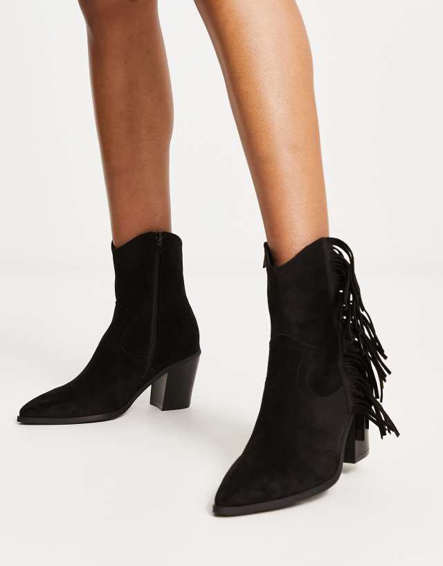 ASOS DESIGN Redwood micro suede fringe western boots in black