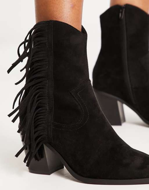 Black suede clearance booties with fringe