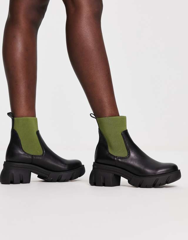 ASOS DESIGN Reed chunky chelsea boots in black/khaki