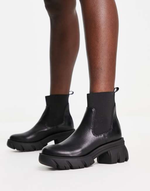 エイソス ASOS DESIGN Reed chunky chelsea boots in black レディース-