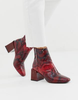 red snake ankle boots