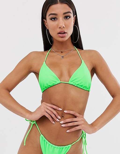 Boos worden Spectaculair Opheldering ASOS DESIGN reflective triangle bikini top in neon green | ASOS