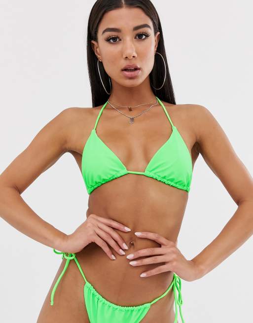 Vochtig Negen Reageren ASOS DESIGN reflective triangle bikini top in neon green | ASOS