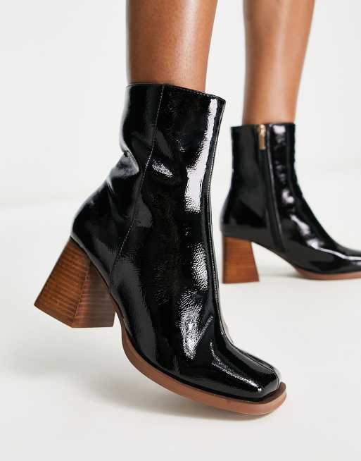 ASOS DESIGN Reform Bottines talon mi haut Noir verni