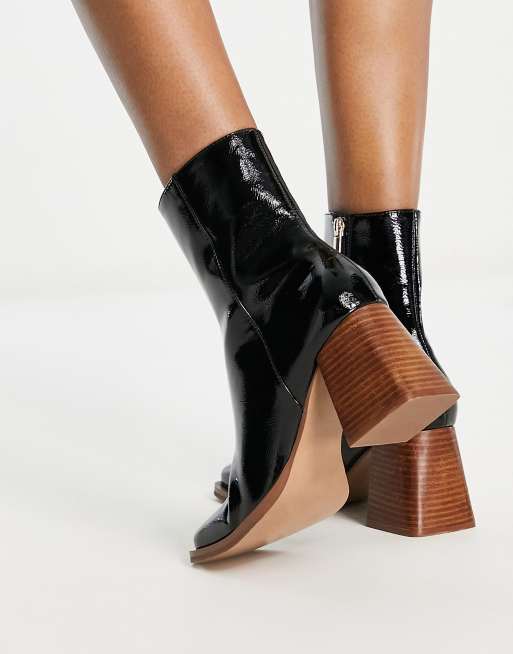 ASOS DESIGN Reform Bottines talon mi haut Noir verni