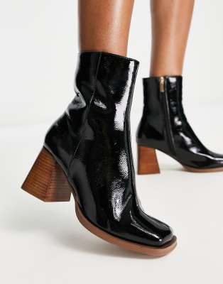 ASOS DESIGN Reform mid-heel boots in black patent