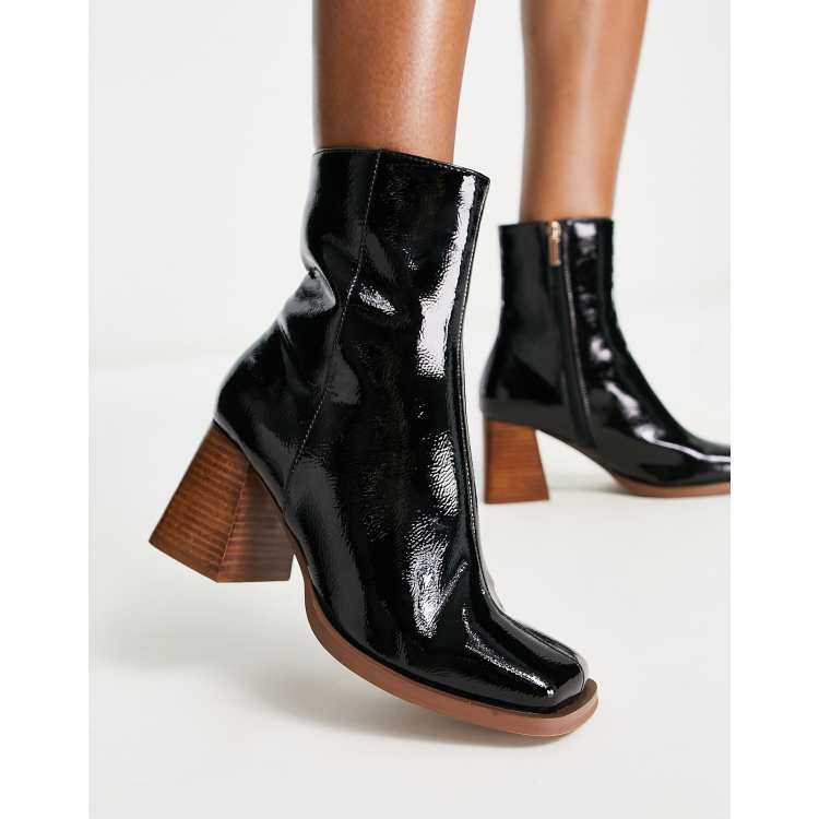 ASOS DESIGN Reform mid-heel boots in black patent | ASOS