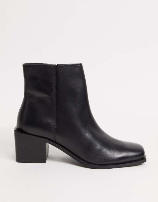 ASOS DESIGN Refresh leather square toe heeled boots in black | ASOS