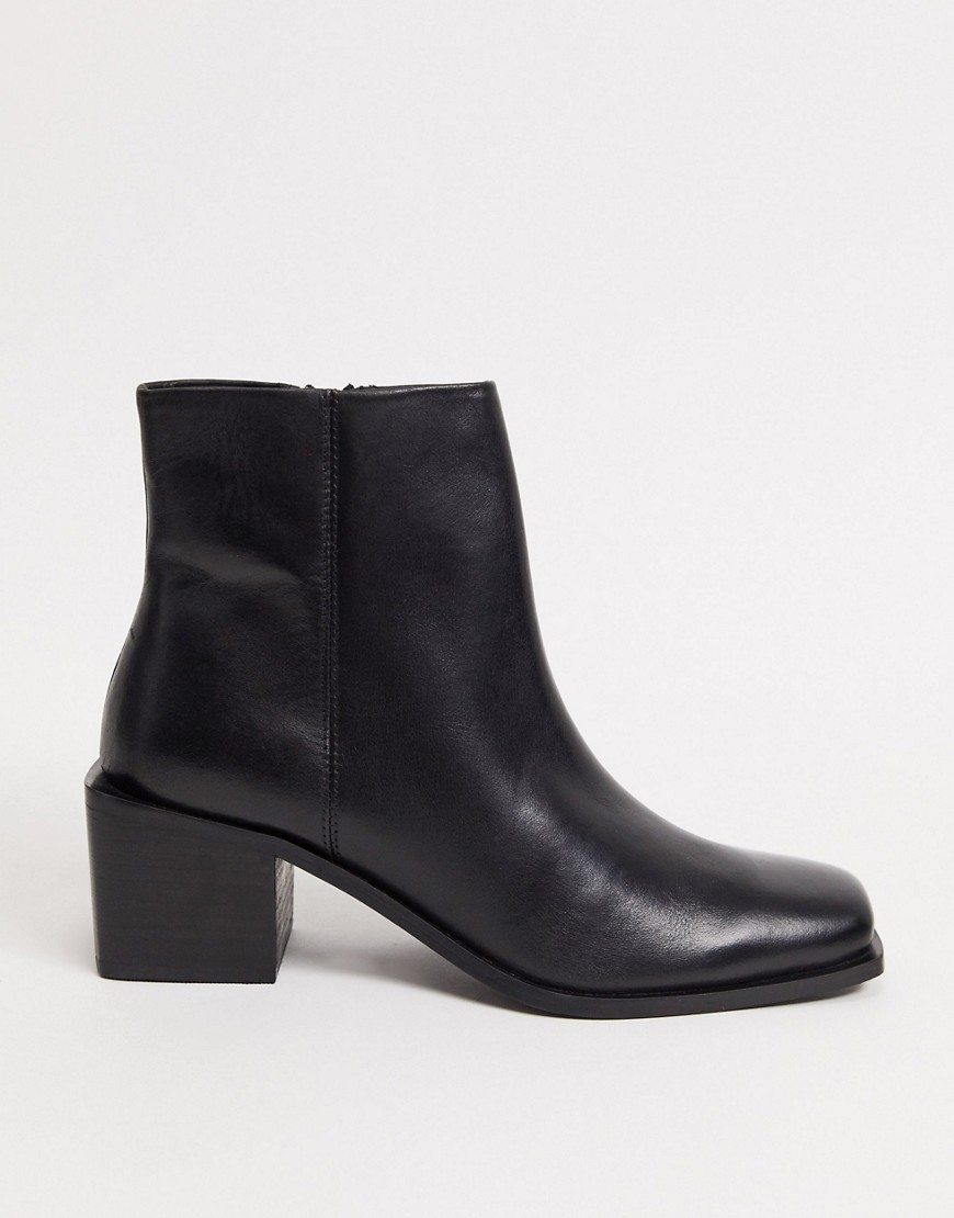 ASOS DESIGN - Refresh - Sorte støvler i læder med hæl og firkantet tå