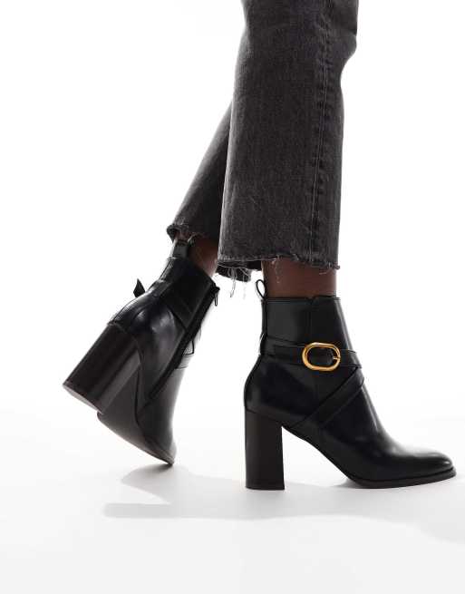 ASOS DESIGN – Regan – Czarne botki na średnim obcasie z ozdobną klamrą