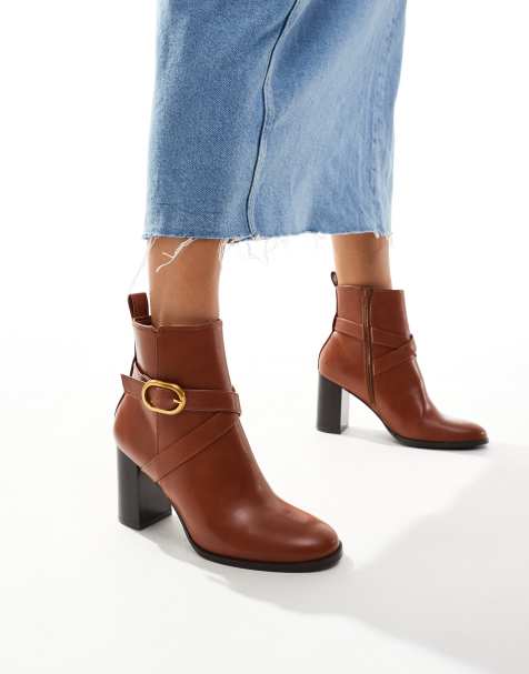 ASOS DESIGN Regan mid-heel buckle boots in tan - view 1