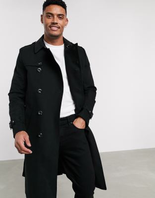 ASOS DESIGN shower resistant longline trench coat with belt in black Black