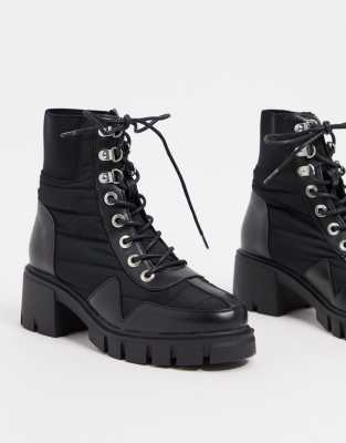 Asos Design Reggie Chunky Lace Up Hiker Boots In Black Modesens