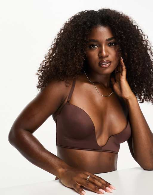 ASOS DESIGN Reggiseno scollo profondo marrone in microfibra sagomato aperto sul davanti ASOS