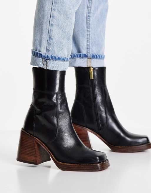ASOS DESIGN - Region - Bottines en cuir à talon mi-haut - Noir, 3 de 4