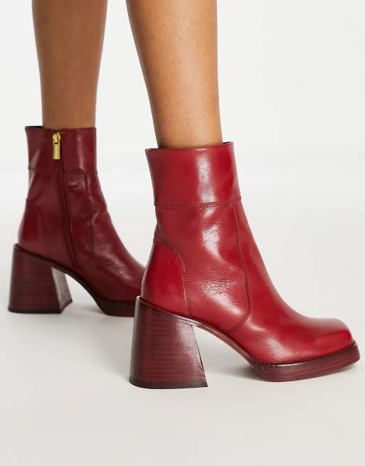 ASOS DESIGN Region Bottines en cuir talon mi haut Rouge ASOS