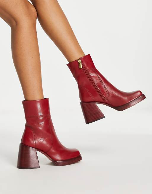 ASOS DESIGN Region Bottines en cuir talon mi haut Rouge ASOS