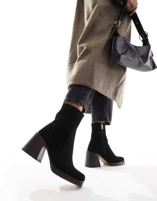 ASOS DESIGN Region suede mid-heel boots in black - ASOS Price Checker