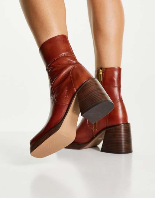 ASOS DESIGN – Region – Bruna boots i läder med halvhög klack, 3 av 4