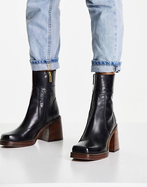 ASOS DESIGN Region leather mid-heel boots in black
