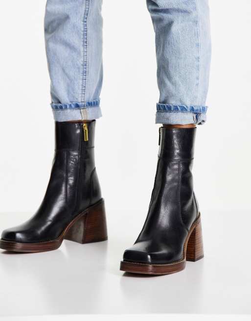 ASOS DESIGN Region leather mid heel boots in black