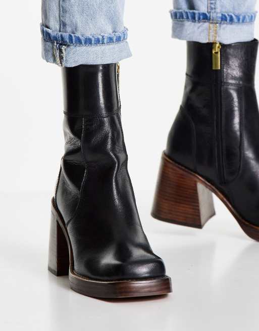 ASOS DESIGN - Region - Leren laarzen met halfhoge hak in zwart, 2 van 4